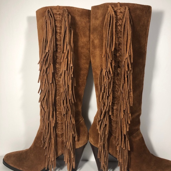 Michael Kors Suede Fringe Boots size 8.5 Chestnut - Picture 3 of 11
